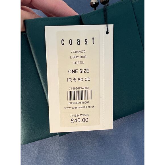 COAST Green Satin Unique Evening Bag Clutch with Chain Shoulder Strap NWT - Picture 4 of 14